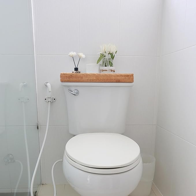 Rattan Bathroom Vanity Trays Toilet Tank Baskets Long Narrow Hand Towel Storage - Image 6