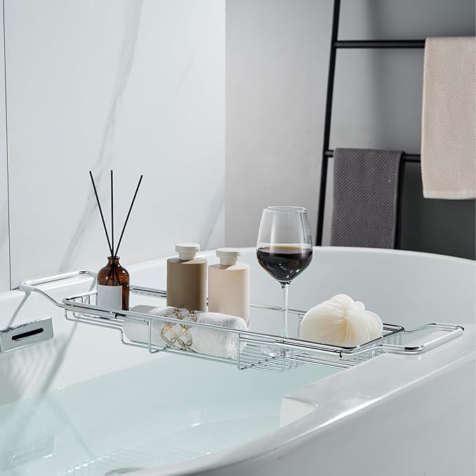 Stainless Steel Bathtub Caddy Tray, Expandable Bathtub Holder Table, Adjustable - Image 3