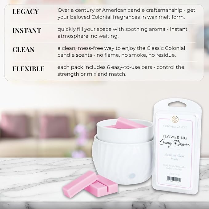 Colonial Candle Flowering Cherry Blossom Scented Wax Melts, Wax Melt Warmer - Image 5