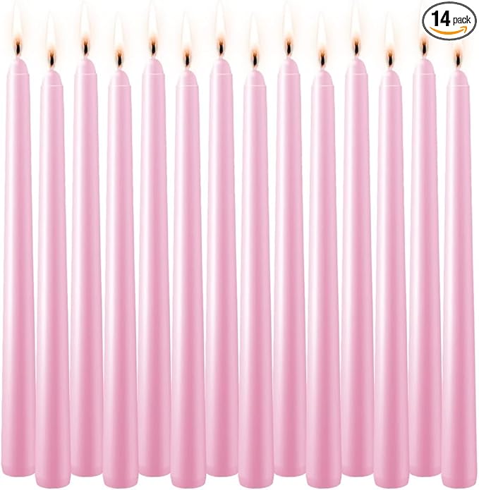 WPONSZU Set of 14 Pink Taper Candles, 7-8 Hours Burn Time, Smokeless and by WPONSZU
