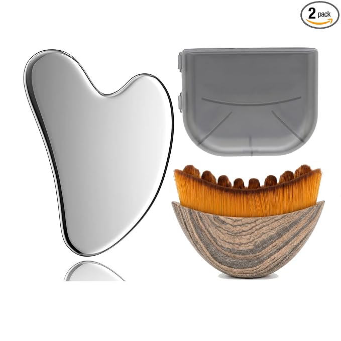 Stainless Steel Gua Sha Tool & Lymphatic Drainage Face Brush Set, Facial by EDCBMB