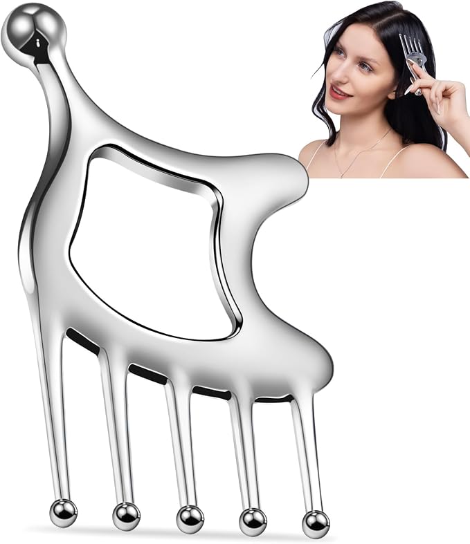 Metal Gua Sha Facial Tools, Portable Scalp Massage Tool, 5 in 1 Massage Comb by InfiniteRelax