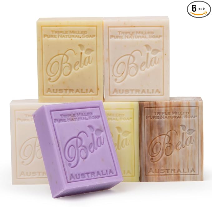 BELA Triple Milled Soap Variety Pack 3.3 OZ Pack of 6, Long Lasting French by BELAPURENATURALSOAPSANDODORELIMINATINGHOMEFRAGRANCES