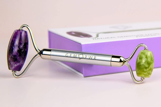 Amethyst + Jade Roller for Face and Neck Massage, Dual Gemstones - Image 4