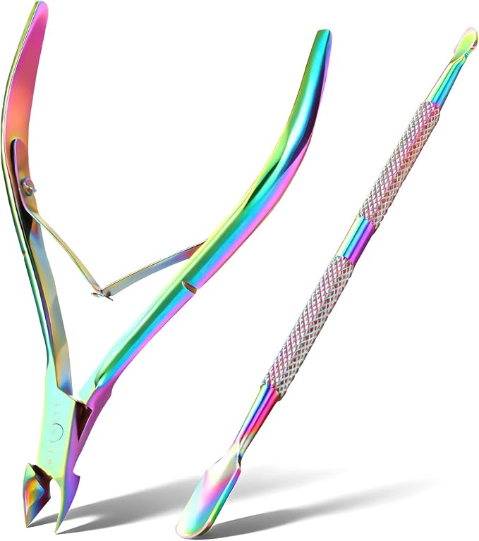 Makartt Cuticle Trimmer: Cuticle Nipper and Cuticle Pusher Set, Rainbow by Makartt