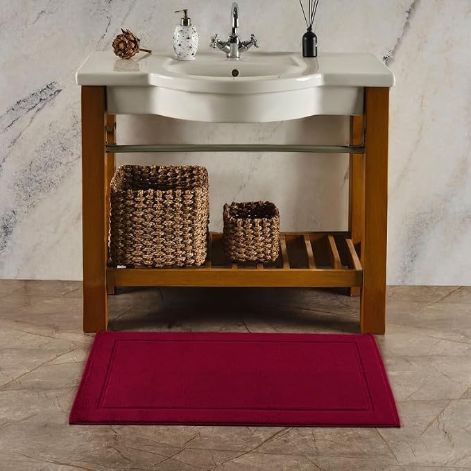 Hawmam Linen Red Bath Mats, 21 x 34 inches, Banded Design, Highly Absorbent - Image 2