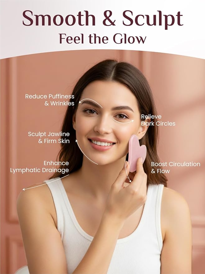 Rena Chris Gua Sha Facial Tools, Rose Quartz Guasha Tool - Image 3