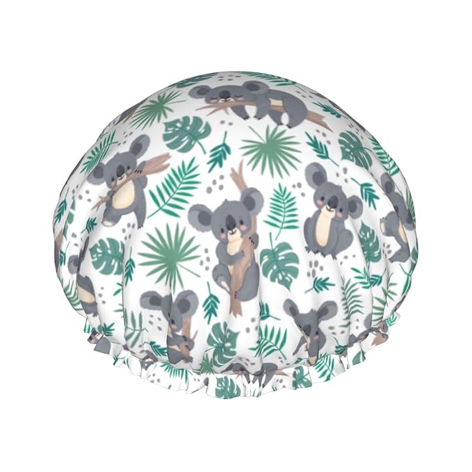 Funny Koala Shower Cap For Women Reusable Waterproof Double Layers Bath Cap by YUZEKABZ
