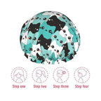 Cat Pattern Shower Cap For Women Reusable Waterproof Double Layers Bath Cap - Image 6