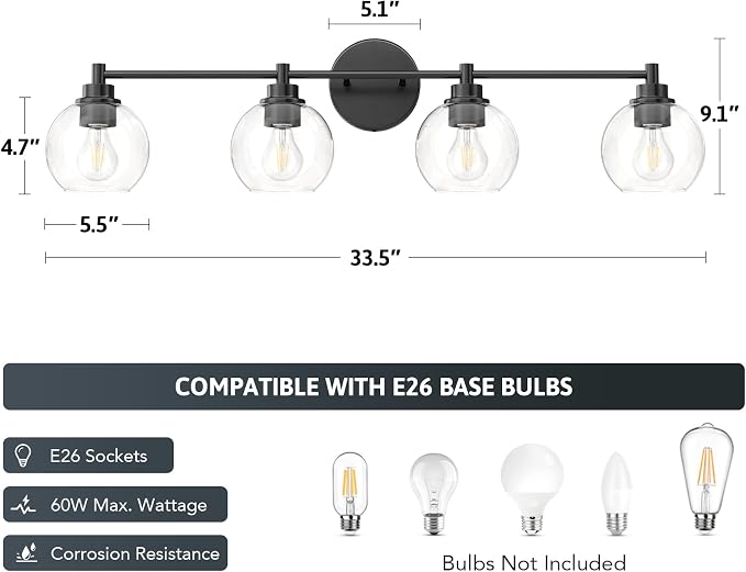 VONLUCE Bathroom Light Fixtures, 4-Light Bathroom Vanity Light - Image 5