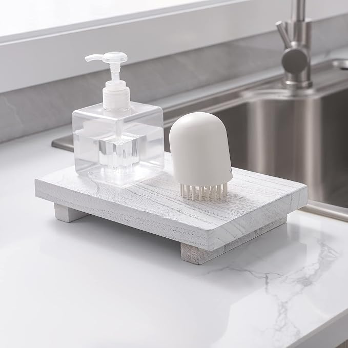 zoocatia Small Wood Tray Pedestal Stand Farmhouse Bathroom Decor Decorative - Image 8