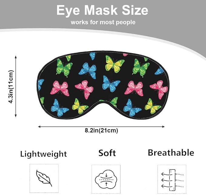 Rainbow Butterfly Sleep Mask Eye Mask Black Blue Pink Purple Butterfly Sleep - Image 2