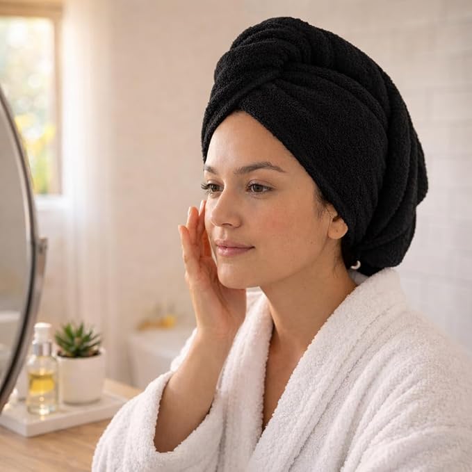 100% Turkish Cotton Hair Towel Wrap 2 Pack – Oeko-TEX Certified Quick Dry Turban - Image 2