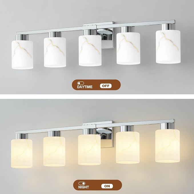5-Light Bathroom Light Fixtures, Modern Vanity Lights, Chrome Metal Wall Lamp - Image 7