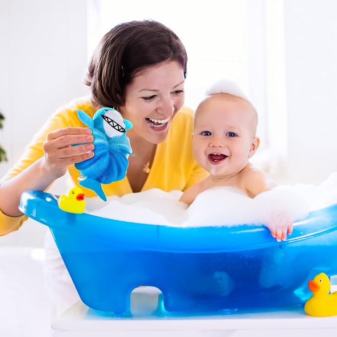 Nuenen 2 Pcs Bath Loofahs Kids Toddler Cute Cartoon Bath Sponges Loofah Pouf - Image 7