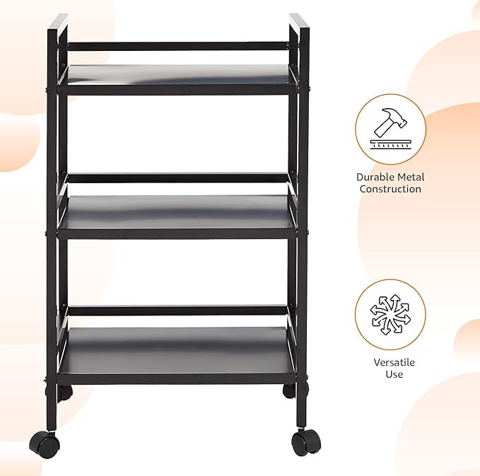 Amazon Basics 3-Tier Metal Rolling Utility Cart, Storage Organizer, Mobile - Image 2