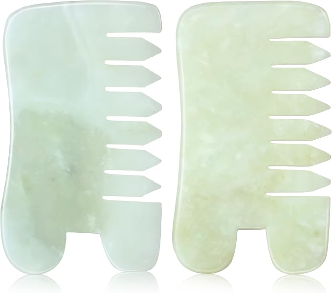 BBTO 2 Pcs Jade Comb for Scalp Massage Gua sha Comb for Head Body spa Hair by BBTO