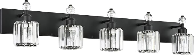 PRESDE 5-Light Crystal Bathroom Vanity Light Modern Matte Black Bathroom Lights by HOME
