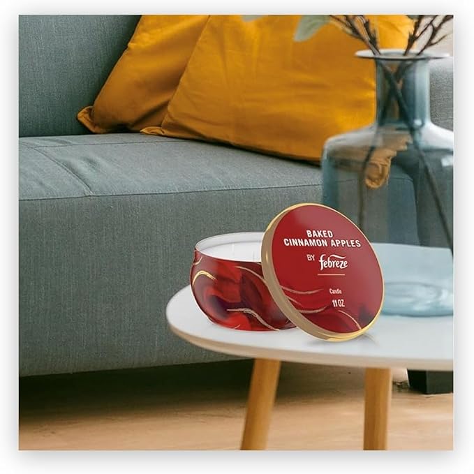 Febreze Scented Candle, Baked Cinnamon Apples Scent, 4 Wick Candle, Reusable Tin - Image 8