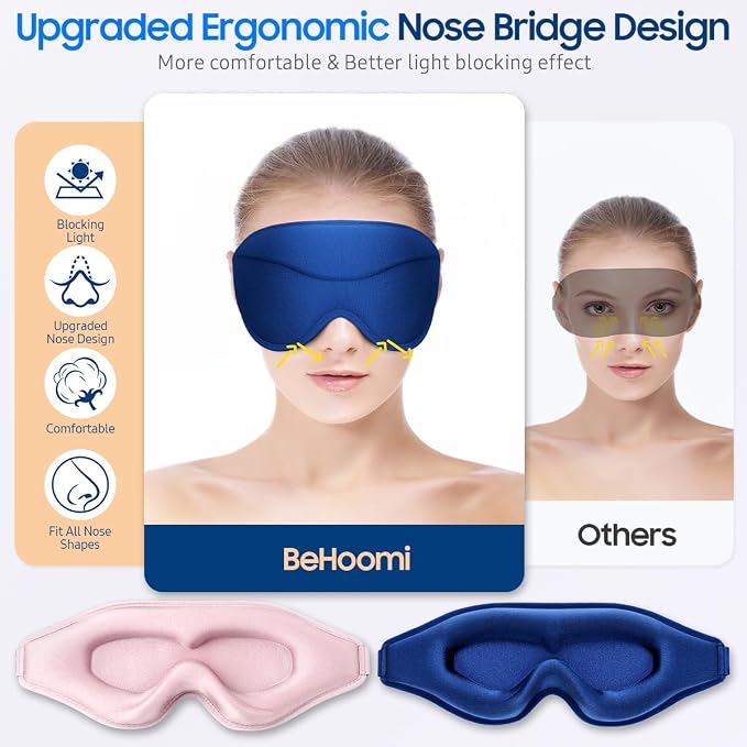 BeHoomi Sleep Mask, 2 Packs Premium Eye Mask - Image 2