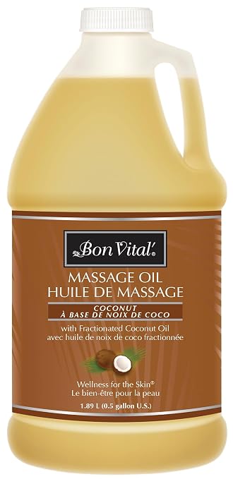 Bon Vital' Coconut Massage Oil, 1/2-Gallon Container, 100% Pure Fractionated by BonVital
