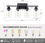 4 Light Black Bathroom Vanity Light Fixture Over Mirror Modern Farmhouse Wall - Image 3