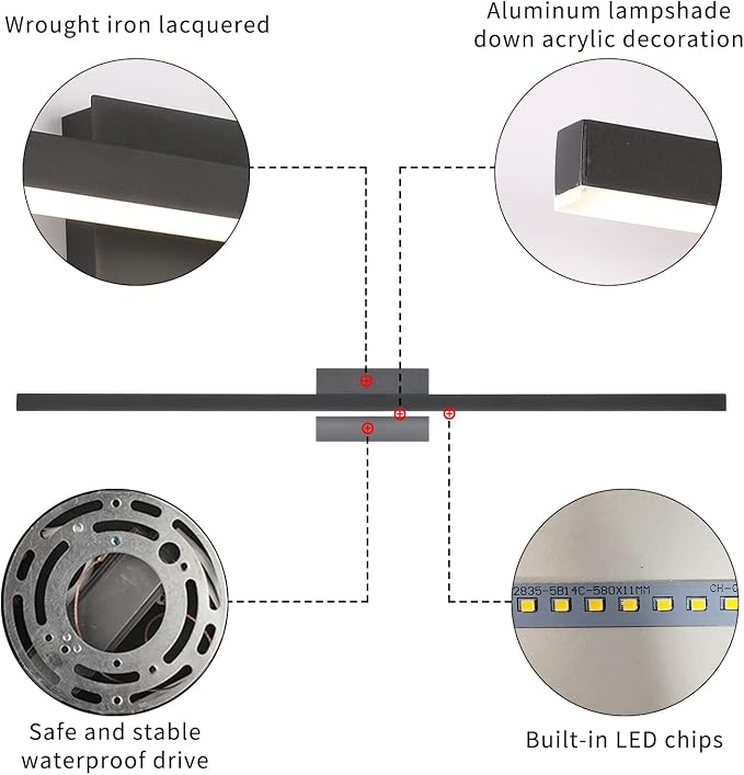 Joossnwell LED Vanity Light Black 47.2inch Modern Bathroom Lighting Fixtures - Image 7