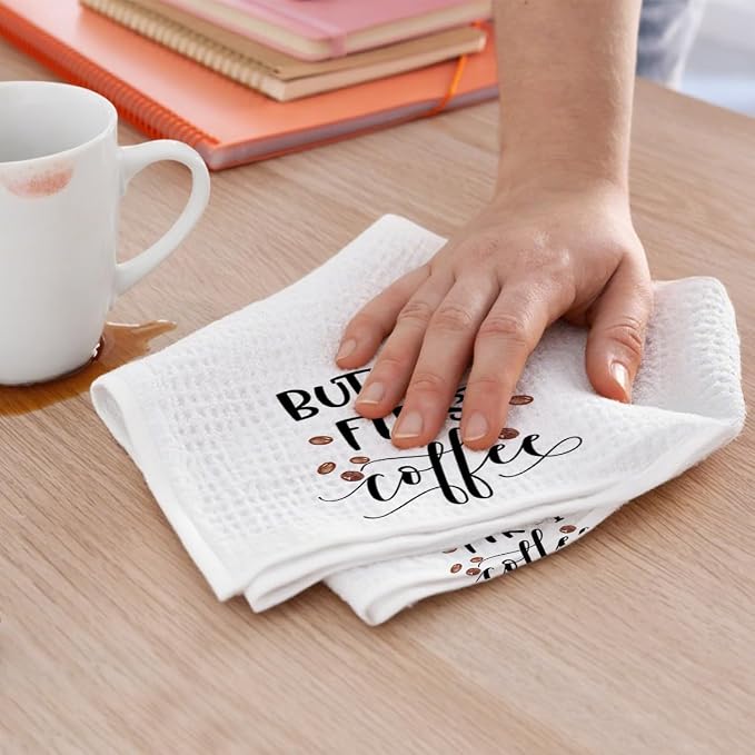 2PCS Coffee Kitchen Towels, Funny Farmhouse Rustic Reusable Absorbent Waffle - Image 5