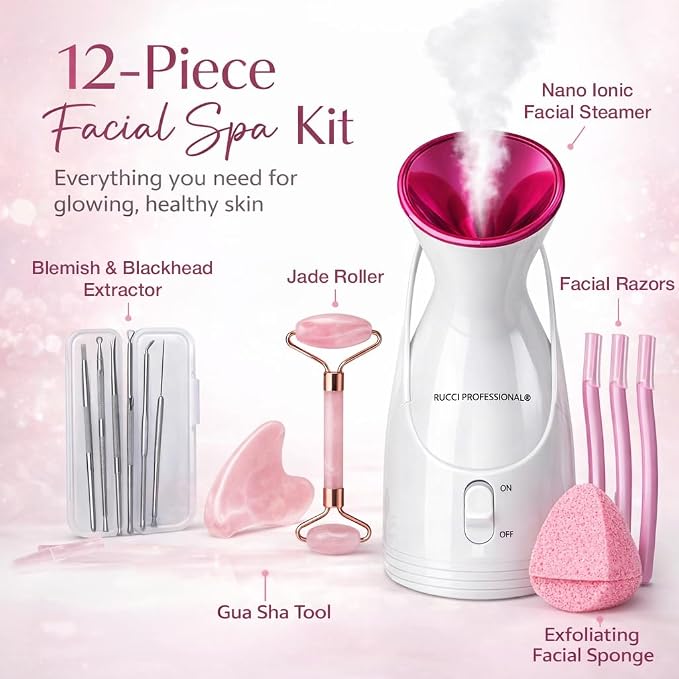Nano Ionic Facial Steamer Spa Kit, 12-Piece Skincare Set - Image 3