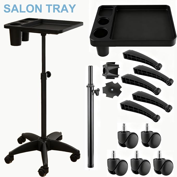 Salon Rolling Tray, Height Adjustable Tattoo Tray Rolling Cart, Storage Utility - Image 4