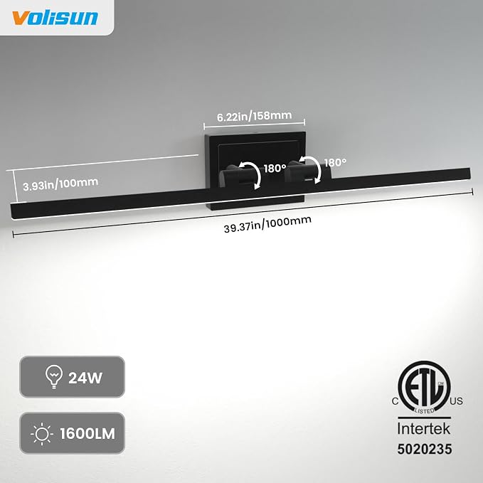 VOLISUN Modern Bathroom Vanity Light 39.4 inch, 24W Dimmable 5CCT Led Bathroom - Image 6