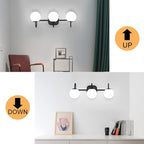Modern Black Bathroom Vanity Light Fixtures 3 Lights Frame and Milk White Glass - Image 3
