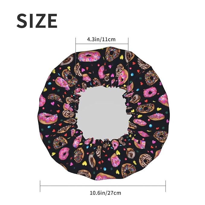 Doughnut Donuts Shower Cap For Women Reusable Waterproof Double Layers Bath Cap - Image 5