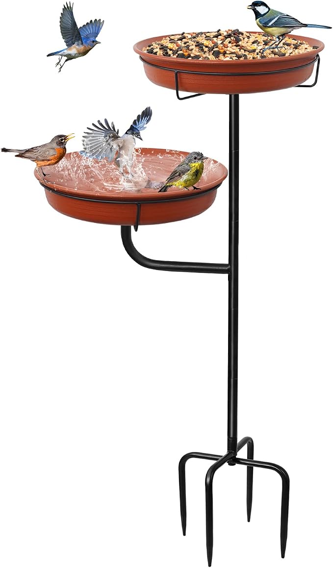 Freestanding Birdbaths Bowl Outdoor, Standing Garden Bird Bath Bird Feeder & by YALINKA