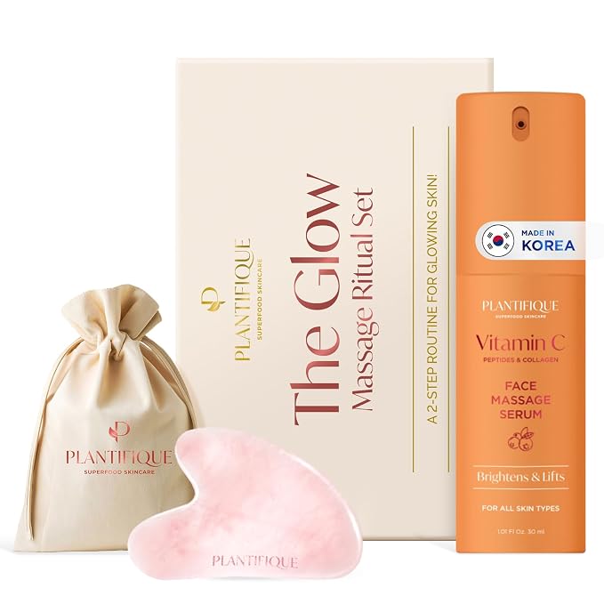 PLANTIFIQUE Massage Set: Rose Quartz Gua Sha & Vitamin C Face Serum Korean by Plantifique