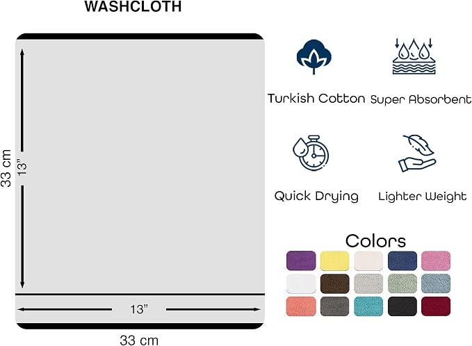 Hawmam Linen Luxury Cotton Washcloths 13x13 Inch - Image 6