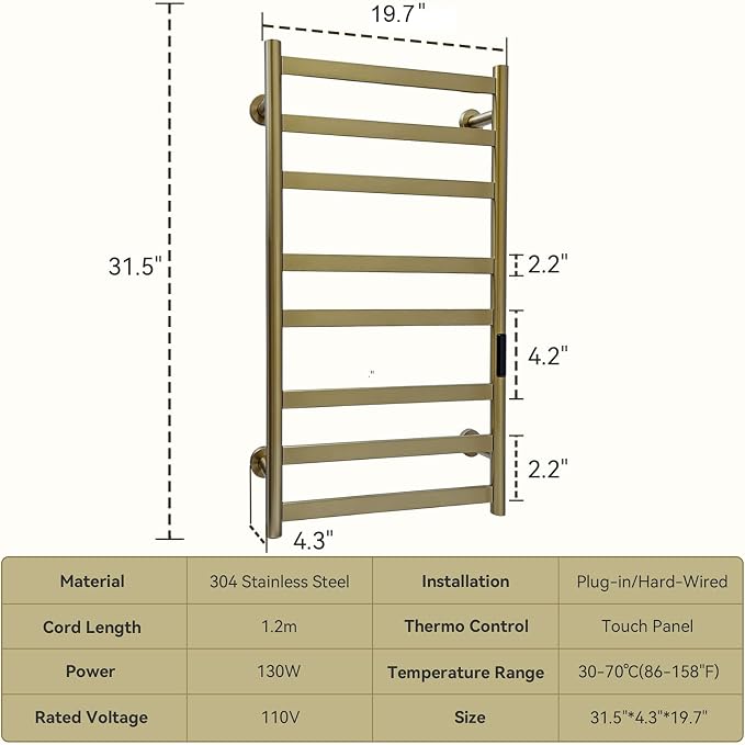 Towel Warmer Rack, Brushed Heated Towel Rack - Image 7