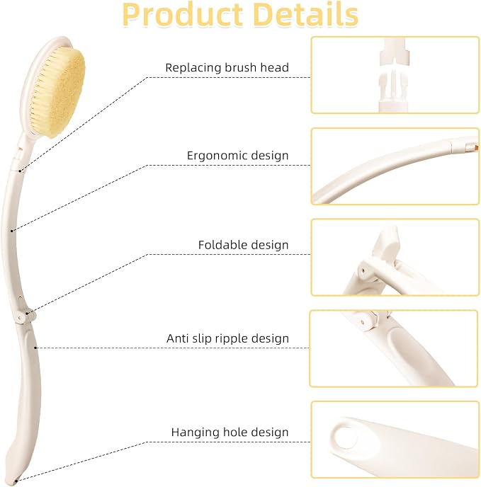 LFJ 19" Long Handle Shower Sponge Brush Set, 3 in 1 Body Brush, Bath Sponge and - Image 3