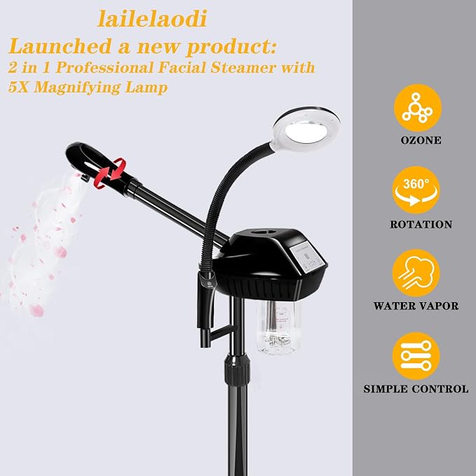 Professional Facial Steamer on Wheels, 2 in 1 Face Steamer - Image 3