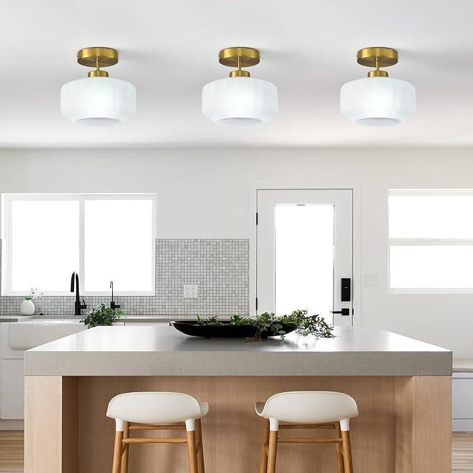 Industrial Gold Matte Light Fixtures Ceiling Mount, - Image 5