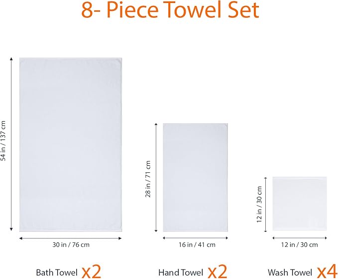 Amazon Basics 100% Cotton Soft Quick-Dry 8-Piece Towel Set, Bath Towels - Image 4