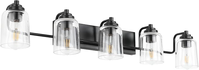 SOLFART 5 Lights Black Bathroom Light Fixtures Over Mirror Vanity Lights Scone by SOLFART