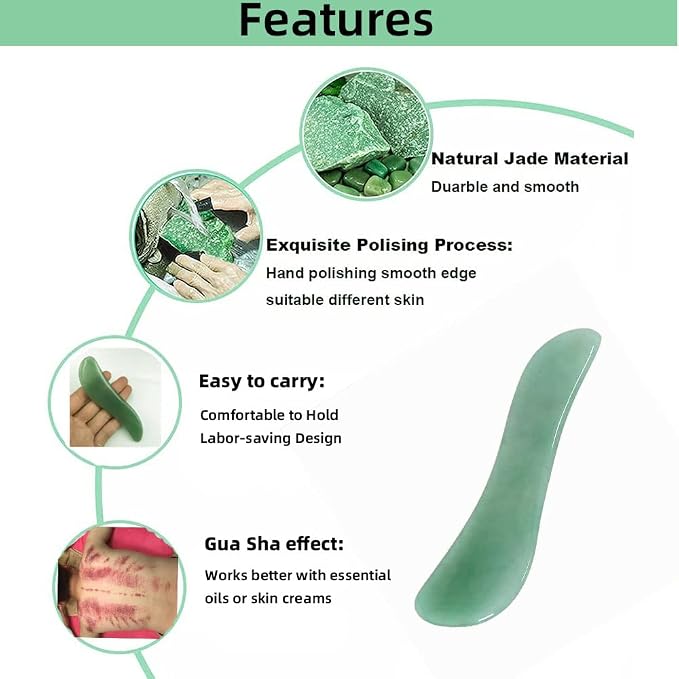 Gua Sha Facials Tools for Back Massage Tools Board Natural Jade Stone for SPA - Image 2