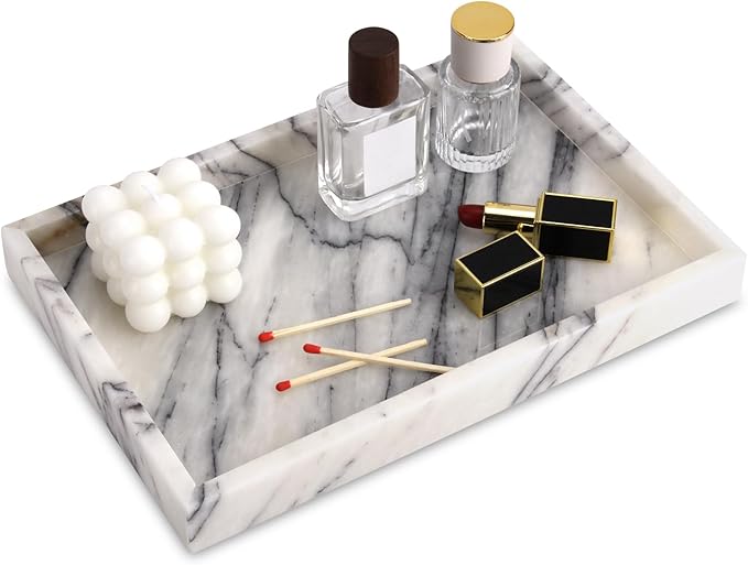 Marble Bathroom Vanity Tray, Natural Luxury Vanity Home Kitchen Bathroom Table by HESHIBI