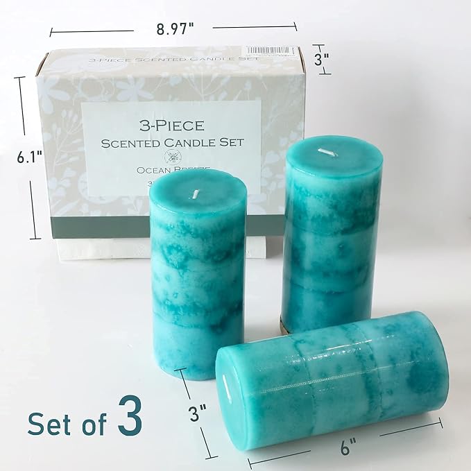 Pillar Candles Ocean Breeze Scented 3x6 inch Long-Lasting Clean Burning Candle - Image 3