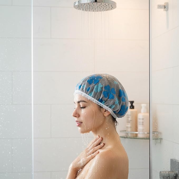6 Pcs Shower Cap Reusable Elastic Hair Cap Waterproof Bath Hair Hat Shower Bath - Image 5