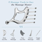 Metal Gua Sha Facial Tools, Portable Scalp Massage Tool, 5 in 1 Massage Comb - Image 2
