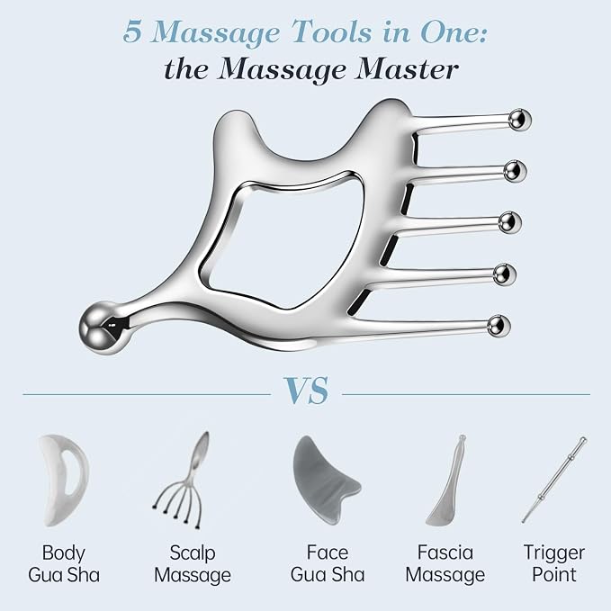 Metal Gua Sha Facial Tools, Portable Scalp Massage Tool, 5 in 1 Massage Comb - Image 2
