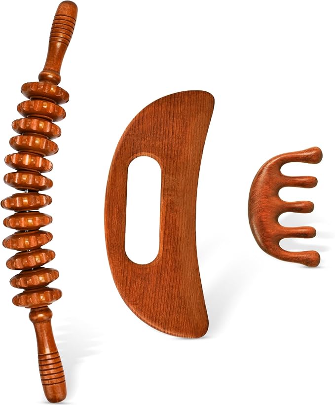 3-in-1 Wood Therapy Massage Tools Wooden Gua Sha Lymphatic Drainage Massager by Unknown