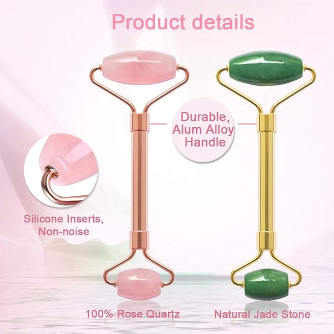 2 Pack Jade Facial Roller & Rose Quartz Face Roller - Image 4